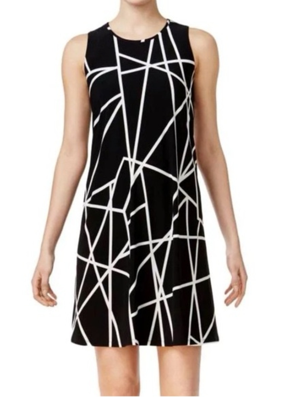 Tommy Hilfiger Black White Geometric Fit Flare Dress Size 8